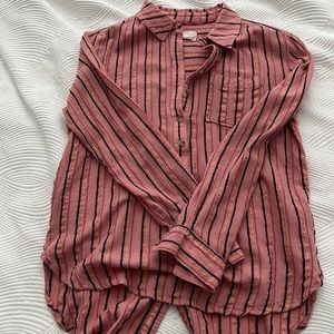 Anthropologie Pink Striped Shirt w/ Metallic Gold